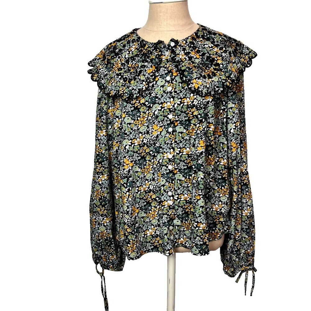 Universal Thread Blouse Top Women L Peter Pan Collar Scalloped Peasant Boho